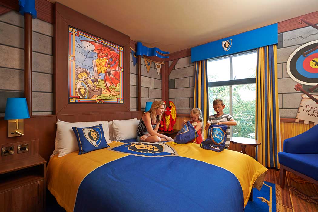 The parents’ area of one of the knight-themed rooms at the Legoland Castle Hotel (Photo © Legoland Windsor Resort)