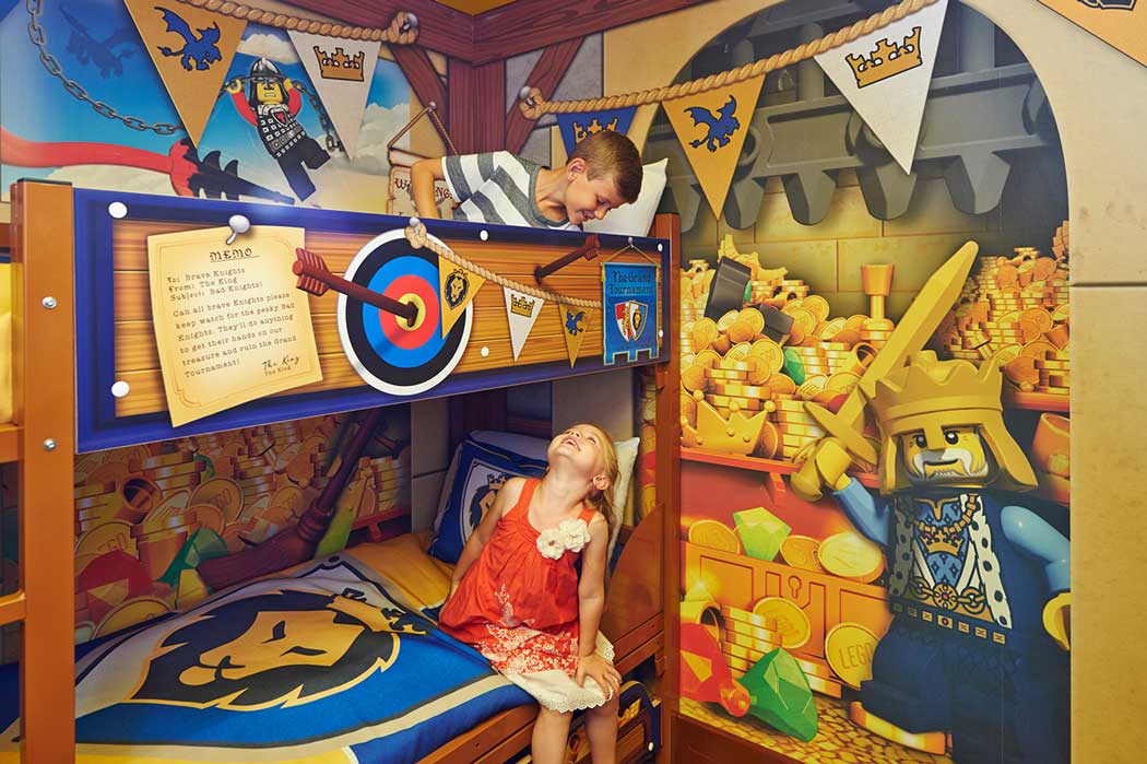 The children’s area of one of the knight-themed rooms at the Legoland Castle Hotel (Photo © Legoland Windsor Resort)