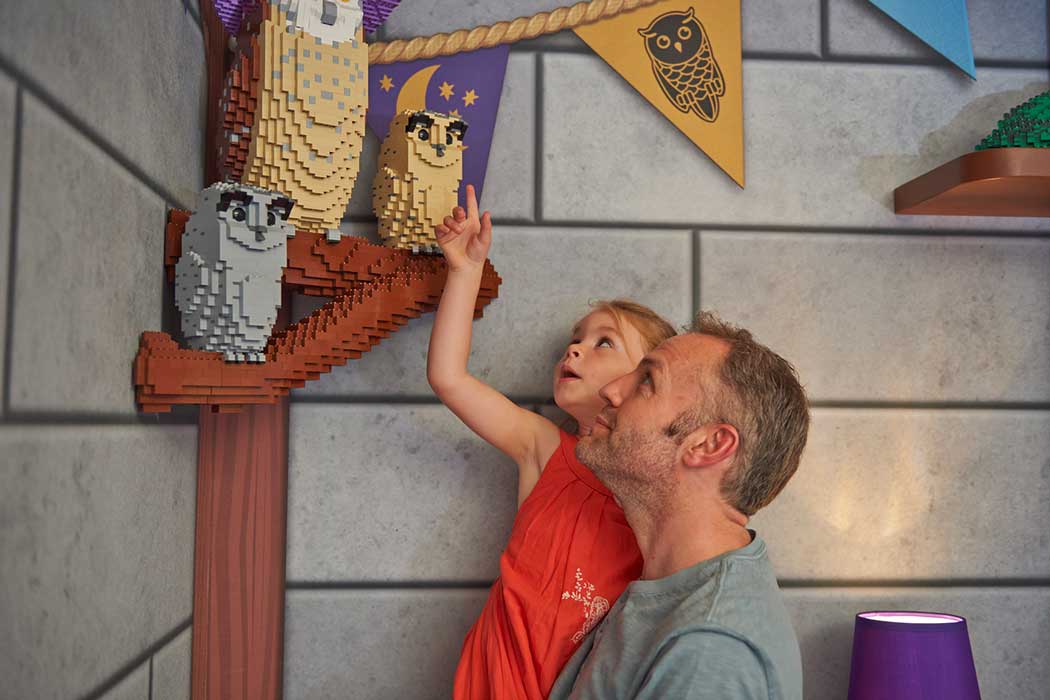 The Legoland Castle Hotel features 657 Lego models built from over two million Lego bricks. This includes models of Lego cats and owls inside the guest rooms. (Photo © Legoland Windsor Resort)