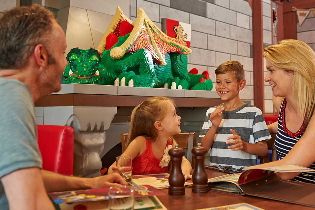 A Lego model of a dragon inside the hotel’s Tournament Tavern and Grill restaurant (Photo © Legoland Windsor Resort)