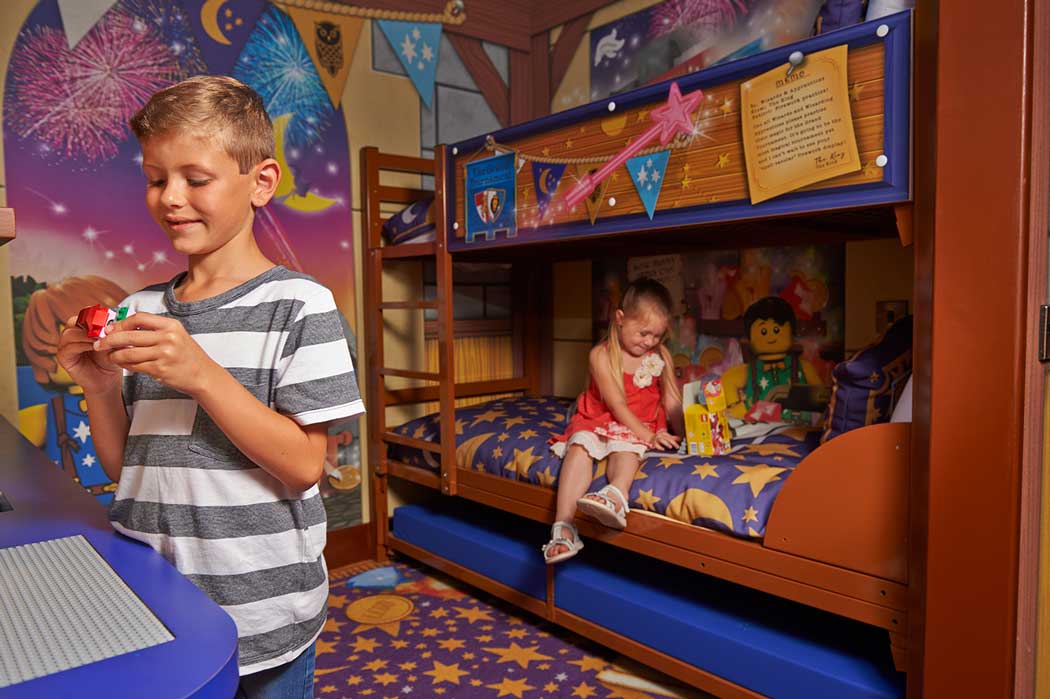 The children’s area of one of the wizard-themed rooms at the Legoland Castle Hotel (Photo © Legoland Windsor Resort)