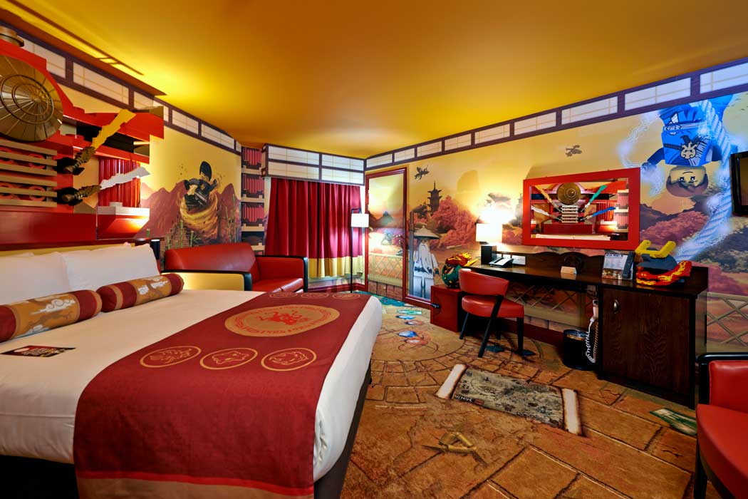 The parents’ area of one of the Ninjago-themed rooms at the Legoland Resort Hotel (Photo © Legoland Windsor Resort)