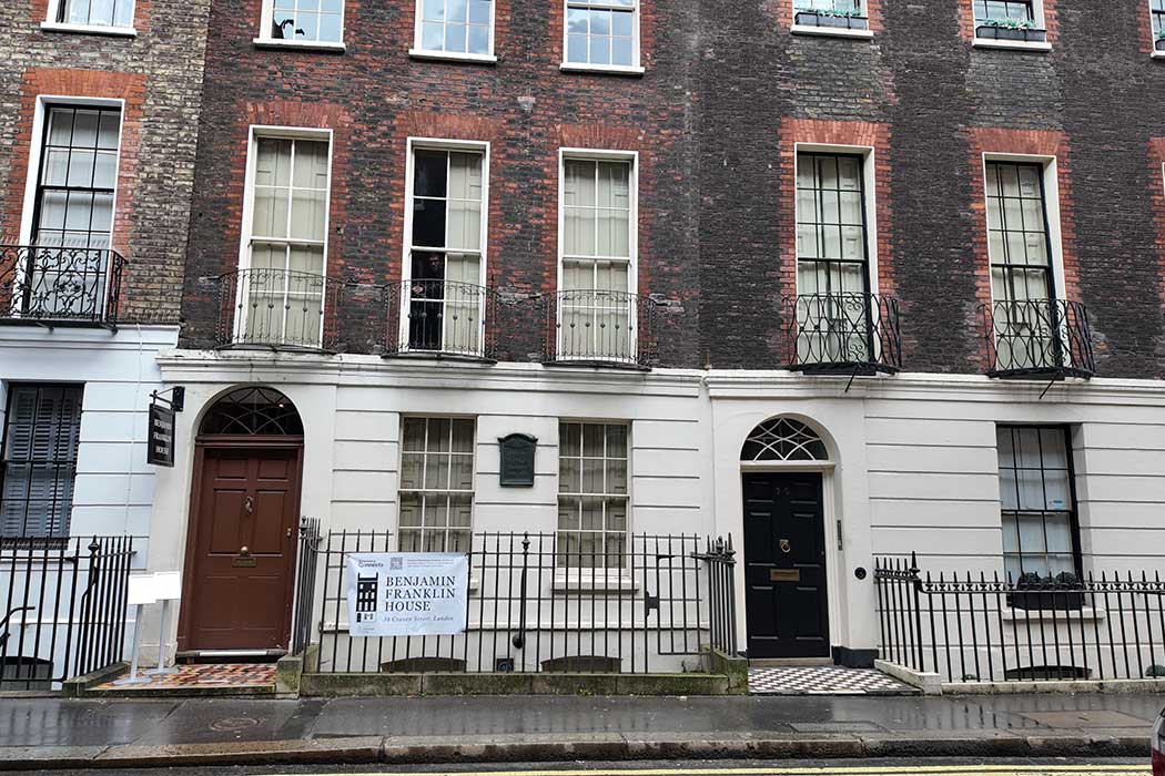 Benjamin Franklin lived in a terrace house near Charing Cross railway station. (Photo © 2024 Rover Media Pty Ltd)