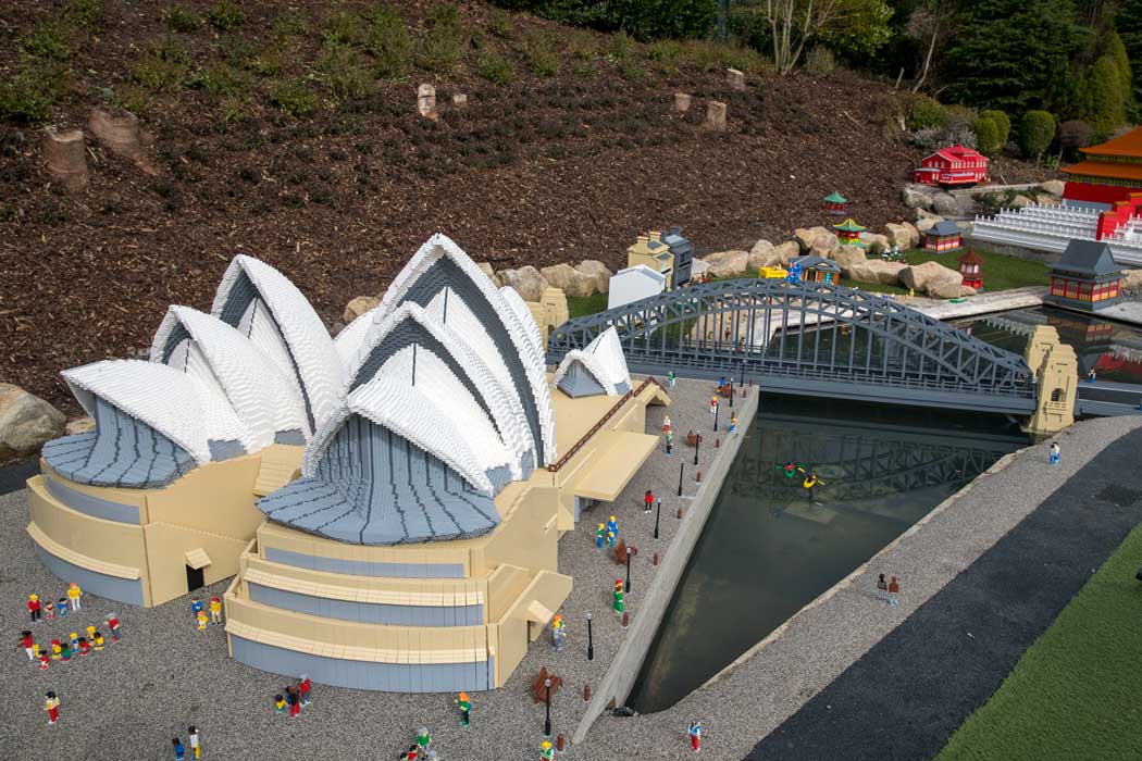 While neither geographically accurate nor built to scale (here the Sydney Harbour Bridge is dwarfed by the Opera House), the amazing models of world landmarks is a highlight of Legoland that will appeal to all ages. (Photo © Legoland Windsor)