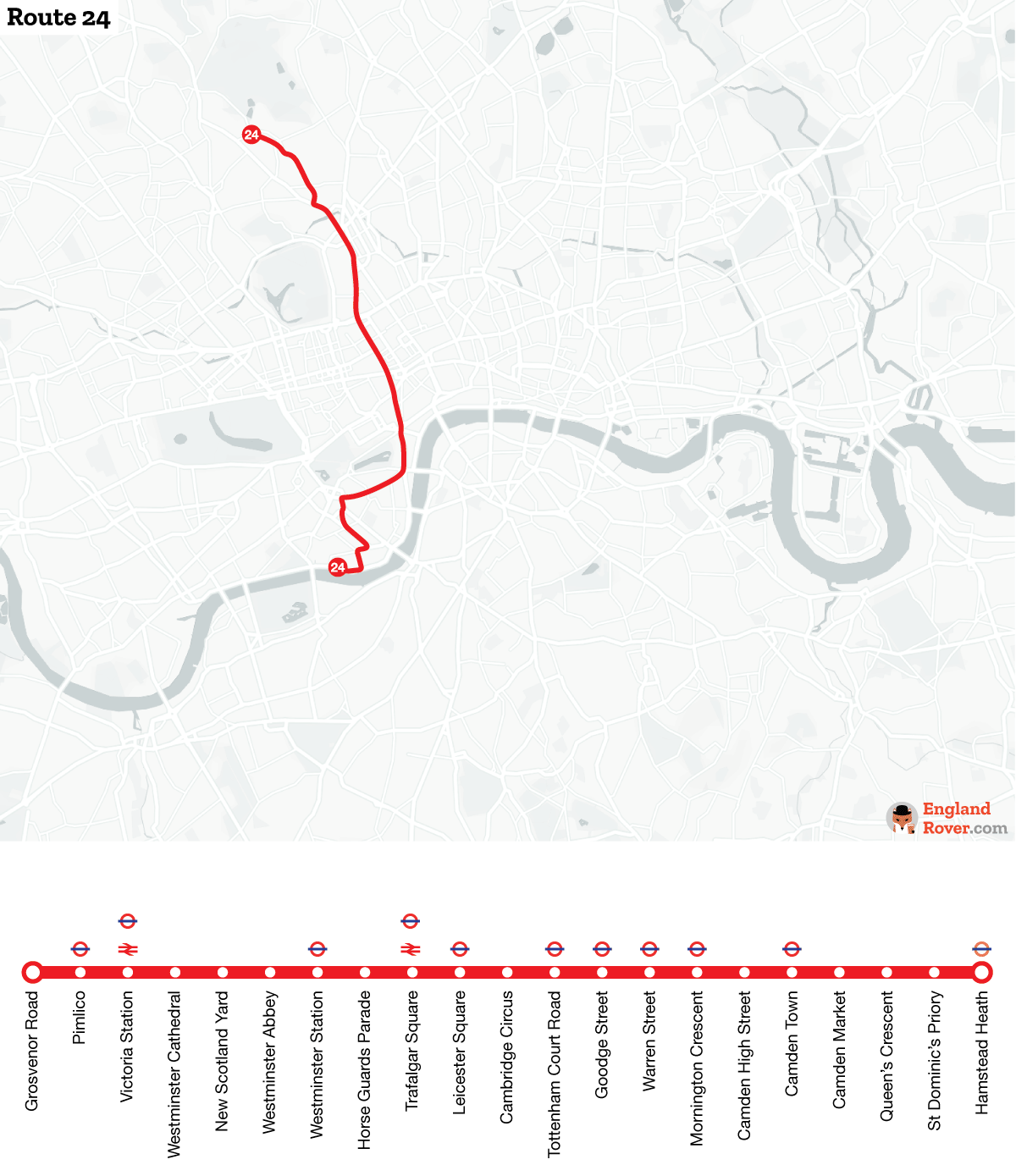 Map of London bus route 24