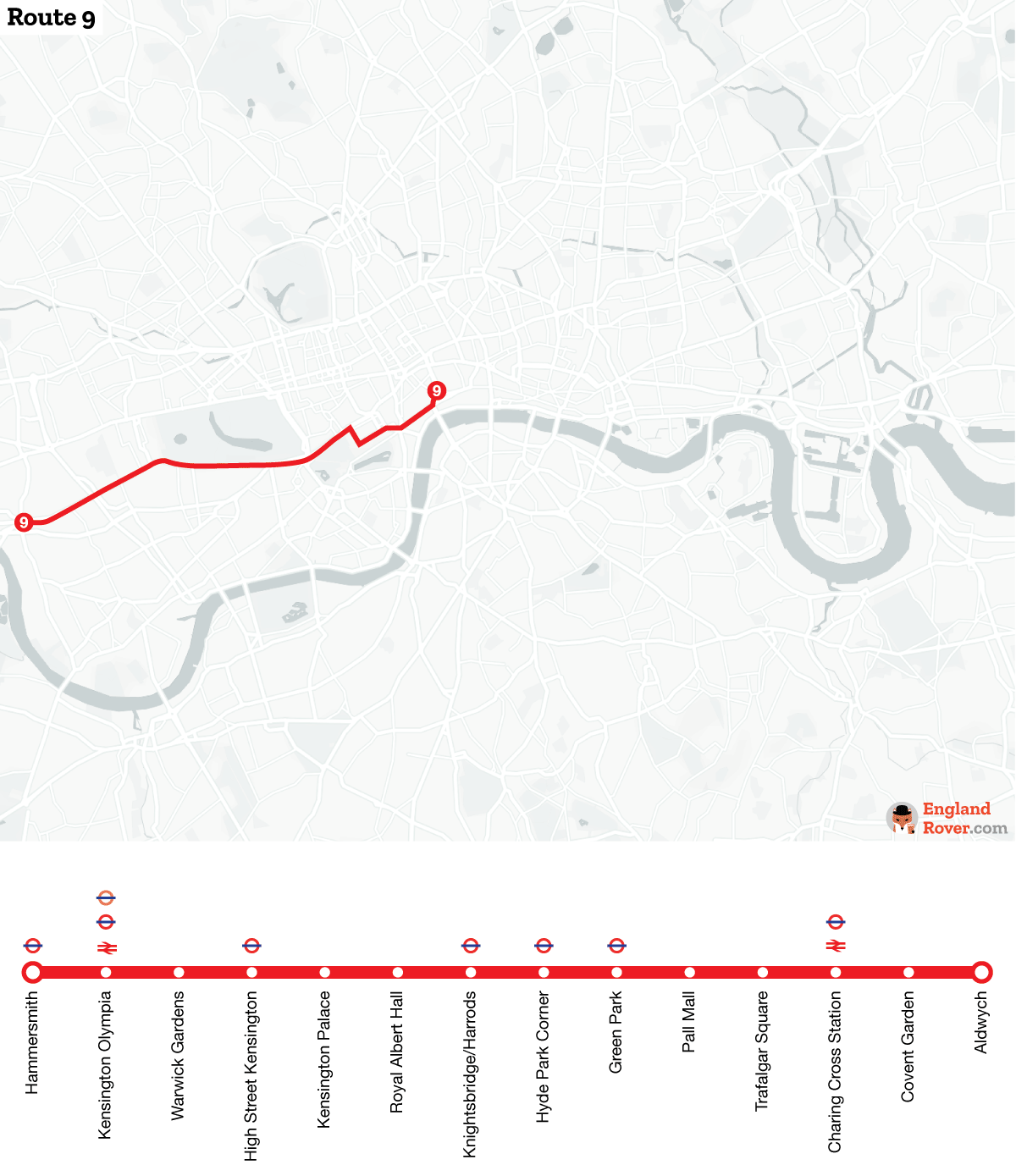 Map of London bus route 9