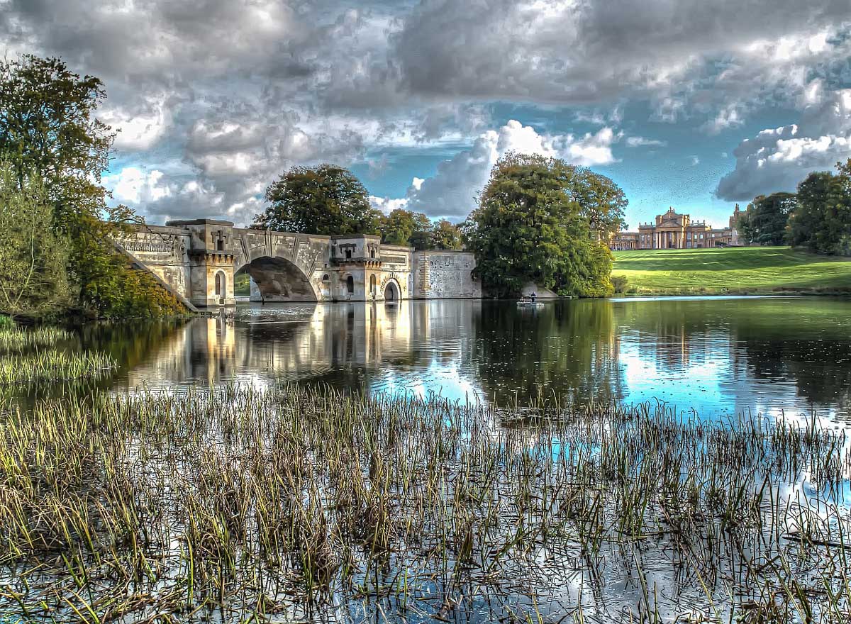 Vanbrugh's Grand Bridge between Queen Pool and Great Lake on the grounds of Blenheim Palace