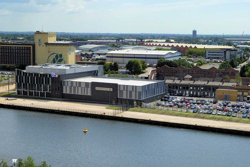 Coronation Street is filmed at ITV Studios, which is located directly across the Manchester Ship Canal from its main competitor, the BBC. (Photo: David Dixon [CC BY-SA 2.0])