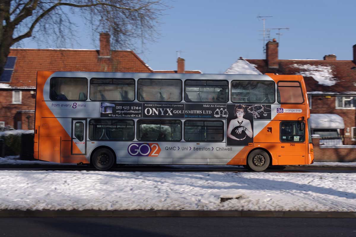 Nottingham City Transport bus in Nottingham, Nottinghamshire (Photo: mattbuck [CC BY-SA 2.0])