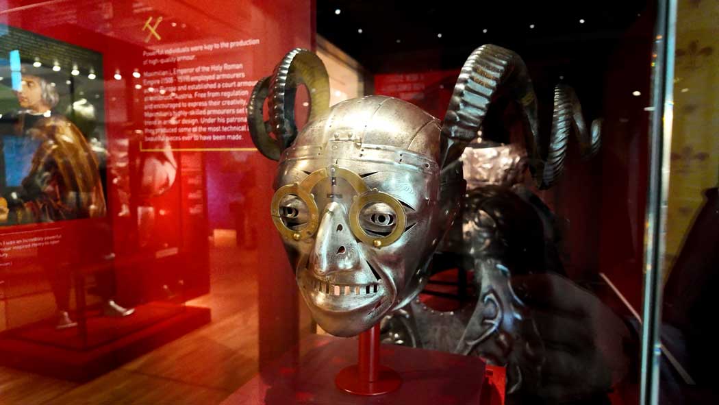 The horned helmet of Henry VIII is a highlight of a visit to the Royal Armouries. (Photo © 2025 Rover Media)