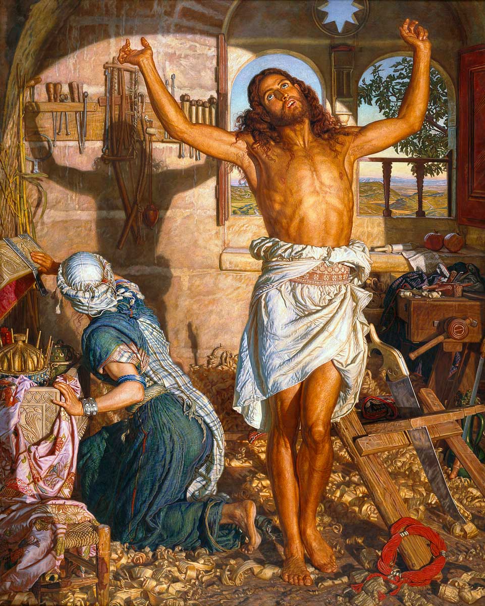 The Shadow of Death (1873) by William Holman Hunt. There are two versions of this painting. The larger version is on display at the Manchester Art Gallery, but the smaller one at the Leeds Art Gallery is considered to have a sharper appearance to the one in Manchester. It was the highest price every paid for a Pre-Raphaelite painting when it was sold for £1.8 million in 1994.