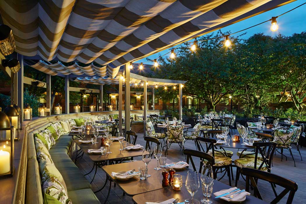 The hotel’s Brasserie Blanc restaurant features a large outdoor terrace. (Photo: Marriott)