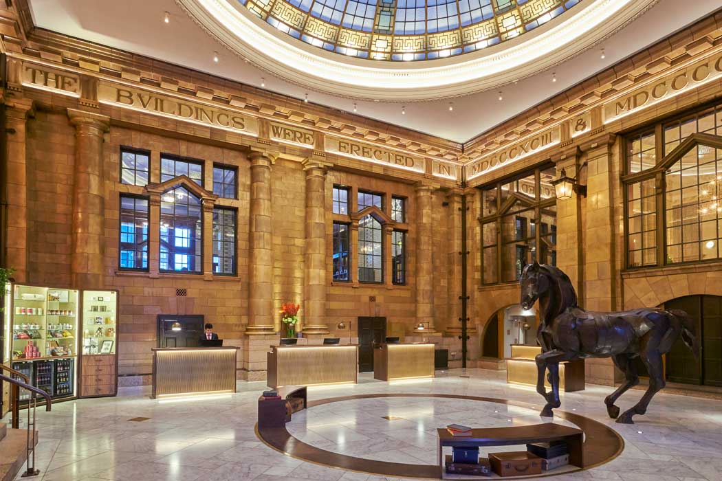 The hotel’s opulent reception area showcases the Grade II-listed building’s heritage features. (Photo: IHG)