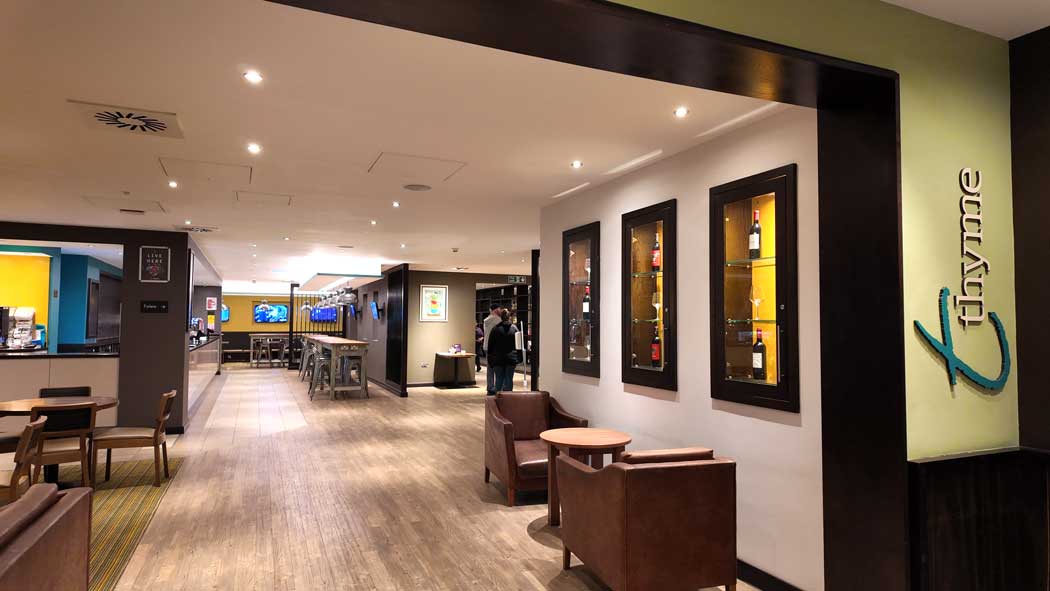 The Premier Inn London Heathrow Airport Terminal 4 hotel features a Thyme bar and restaurant. (Photo © 2024 Rover Media Pty Ltd)