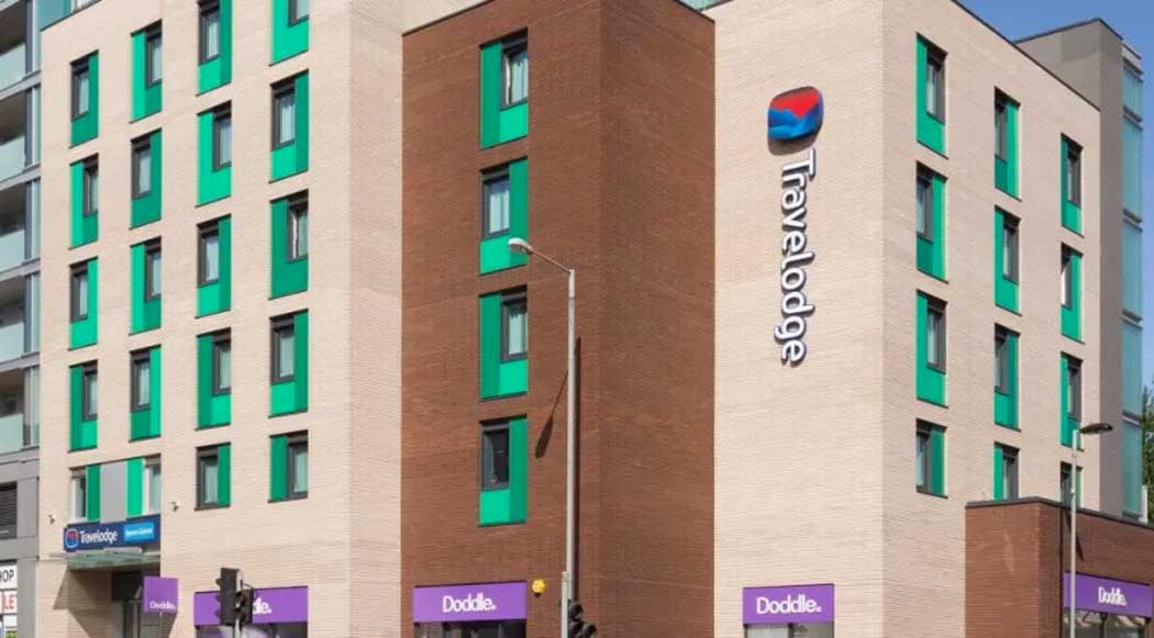 The Travelodge Epsom Central hotel is in the centre of Epsom right next to the railway station, which has frequent trains into Central London. (Photo: Travelodge)