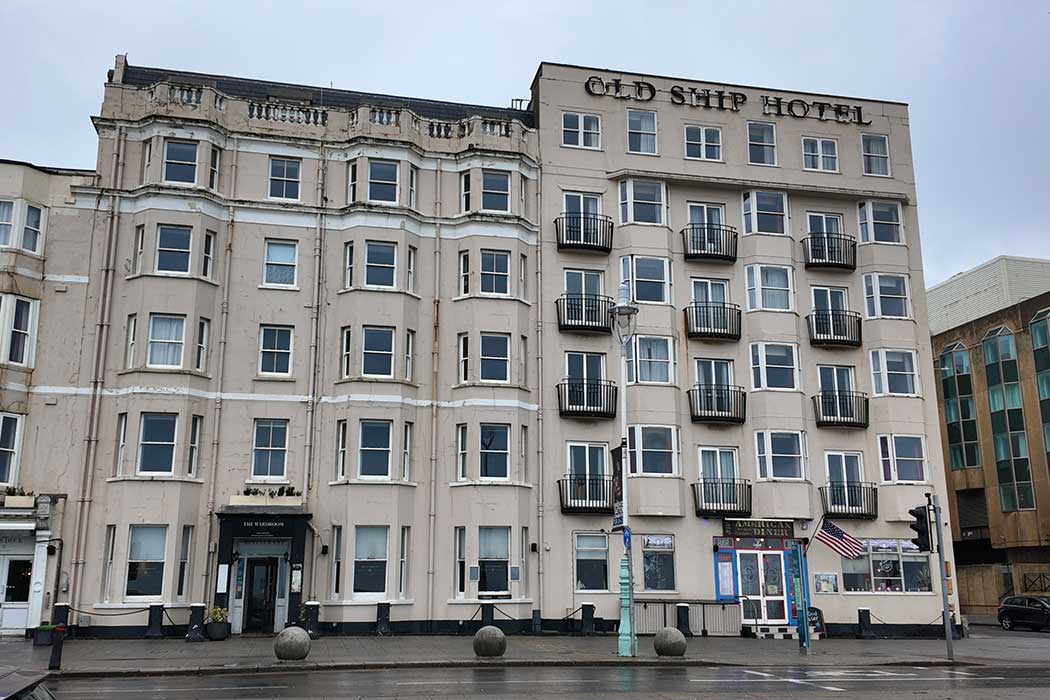 The Old Ship Hotel overlooks the seafront, not far from Brighton Palace Pier. (Photo © 2024 Rover Media Pty Ltd)