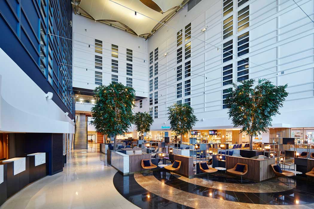 The hotel has a large atrium area that includes a bar and restaurant. (Photo: Marriott)