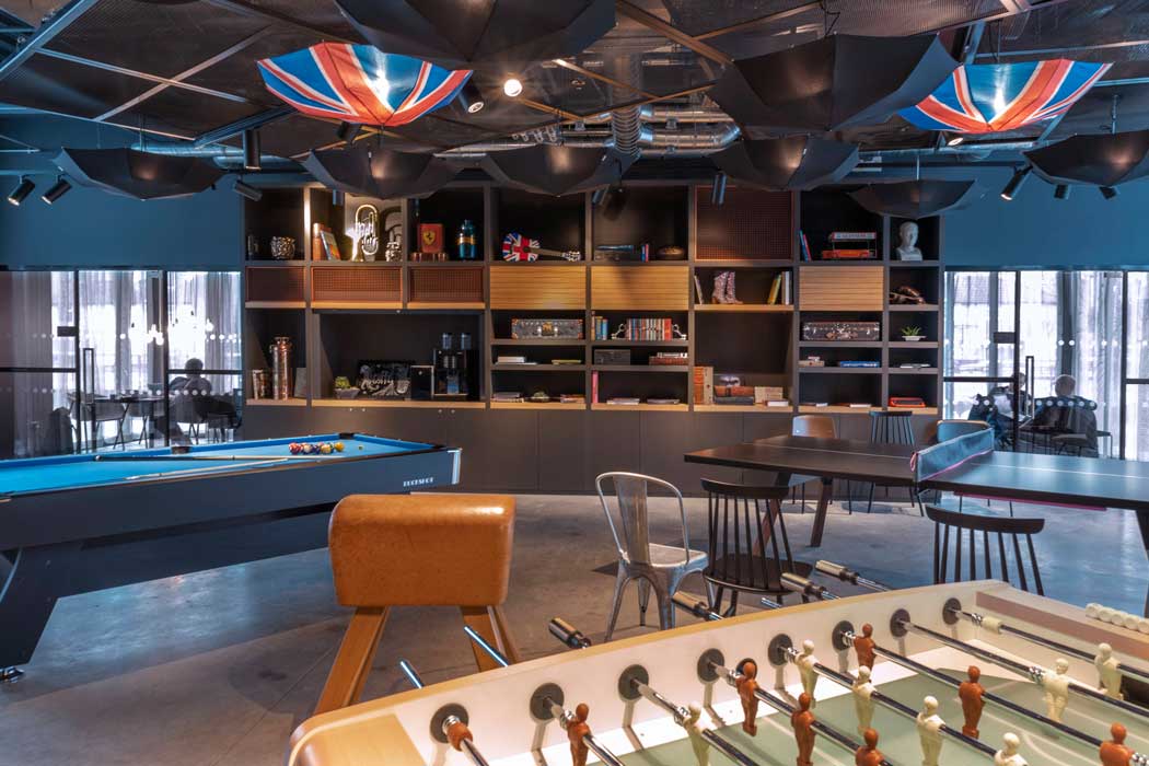 Moxy’s games area where guests can relax and play pool, table football and table tennis. (Photo: Marriott)