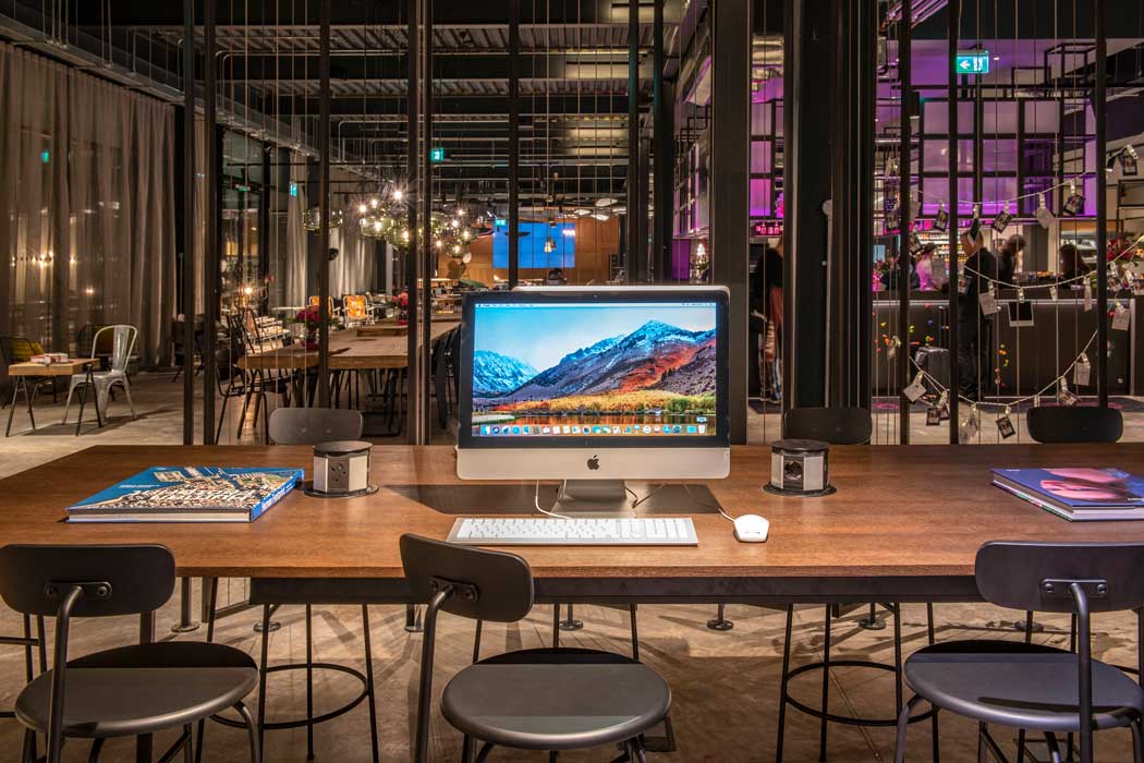 If you find it difficult to work on the tiny desk in your room you may want to work in the co-working area on the hotel’s ground floor. However, it is not ideal if you like to work in silence. (Photo: Marriott)