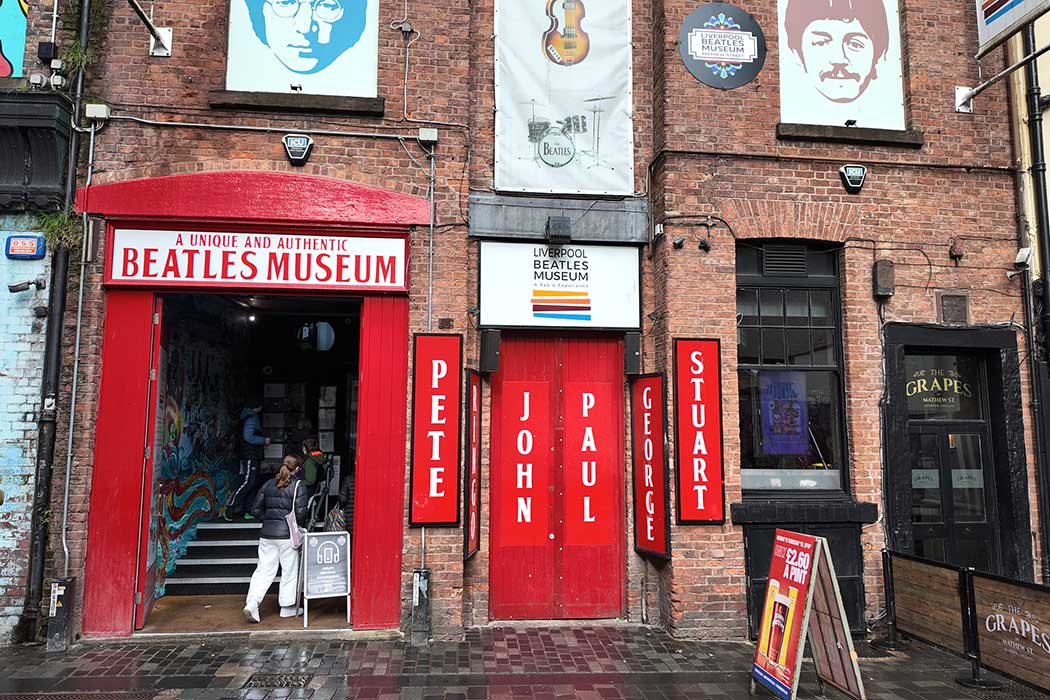 The Liverpool Beatles Museum is on Mathew Street right next door to The Grapes, the pub the Beatles used in drink in before and after gigs at the Cavern Club. (Photo © 2024 Rover Media Pty Ltd)