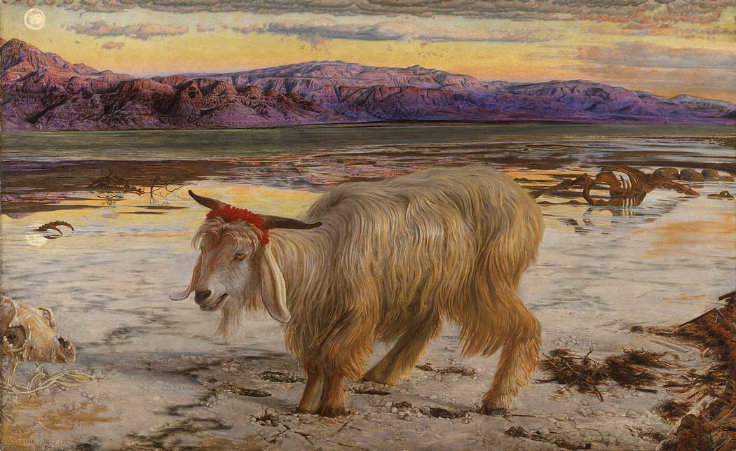 The Scapegoat by William Holman Hunt. Hunt painted two versions of this painting with the larger one at the Lady Lever Art Gallery in Port Sunlight near Liverpool and the smaller version on display at the Manchester Art Gallery.