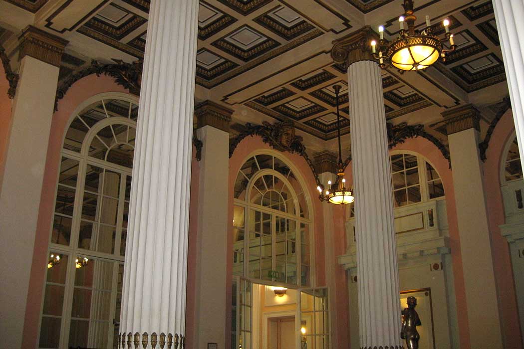 The Hypostyle room inside the Britannia Adelphi Hotel in Liverpool is an example of one of the public areas of the Adelphi that retain the charm of the once grand hotel. 