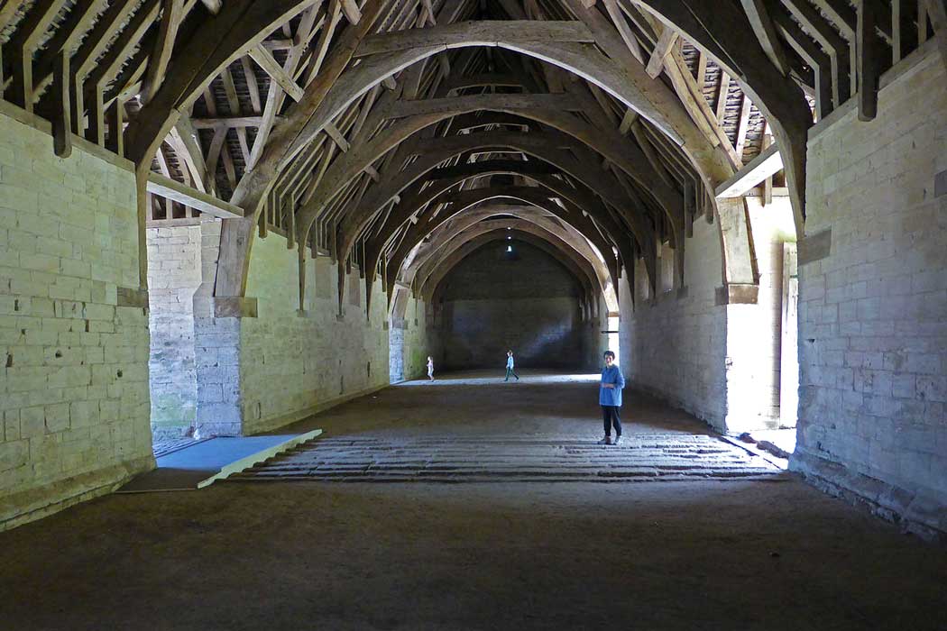 The interior of the tithe barn features a timber cruck roof that is able to support 100 tonnes of stone.