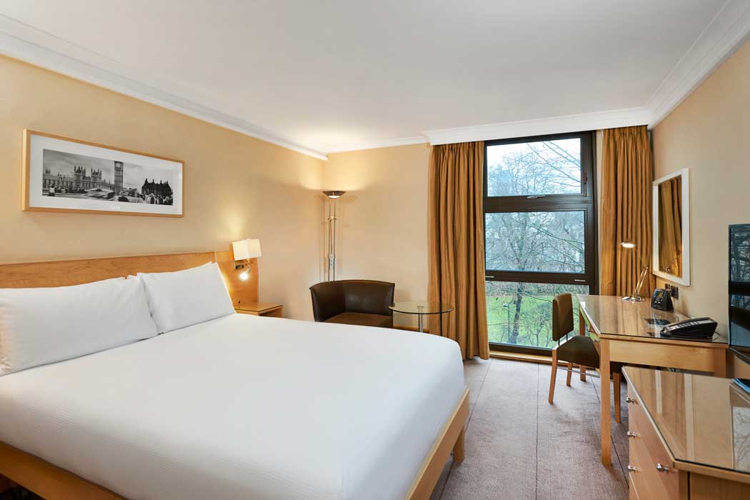 A standard double room at the Hilton London Kensington hotel. (Photo © 2020 Hilton)