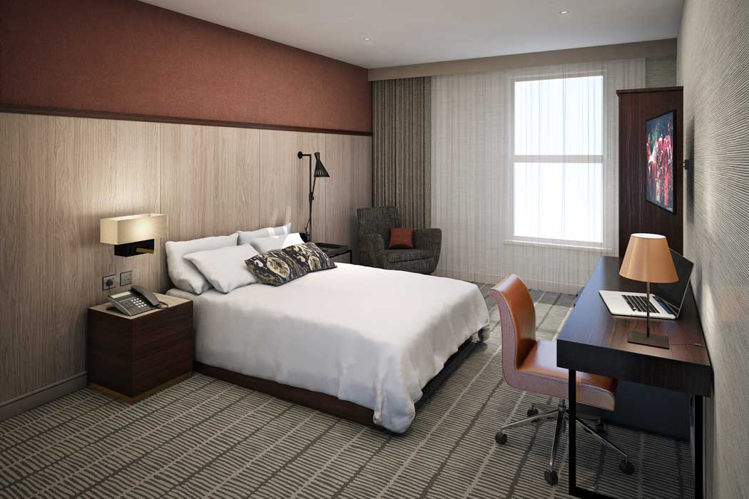 A standard guest room at the DoubleTree by Hilton Hotel London ExCeL. (Photo © 2020 Hilton)
