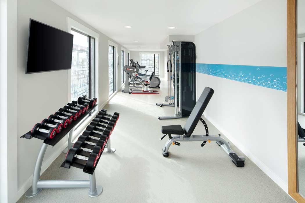 Guests staying at the Hampton by Hilton London Docklands have free access to the hotel’s fitness centre. (Photo © 2020 Hilton)