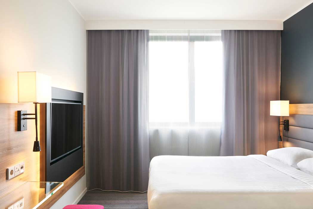 A standard guest room at the Moxy London Excel. (Photo: Marriott)