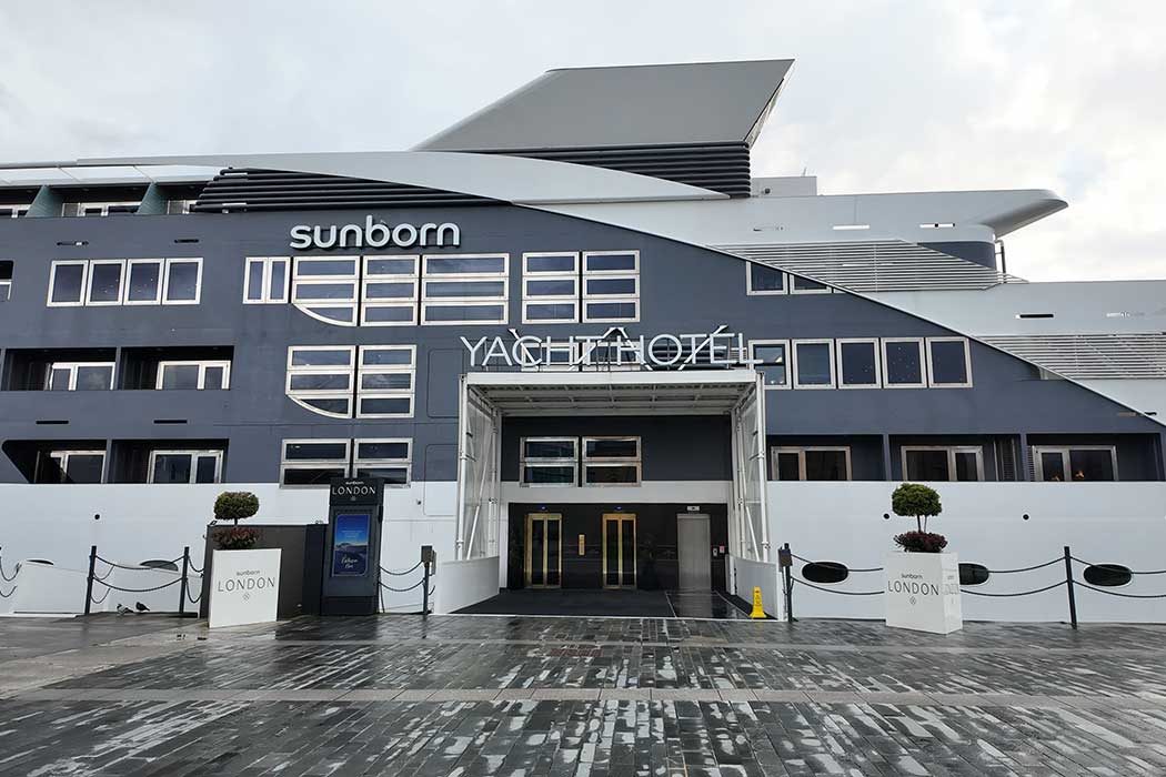 Sunborn London is a 128m-long yacht that was purpose-built as a hotel and moored at Royal Docks, near the ExCeL exhibition centre. (Photo © 2024 Rover Media Pty Ltd)