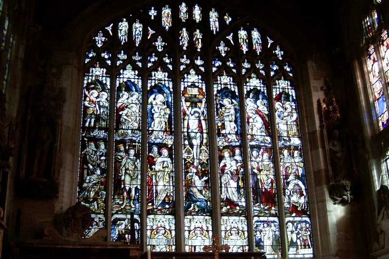 The church features ornate stained glass windows.