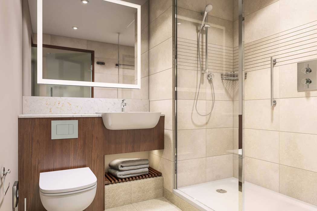 All rooms have modern en suite bathrooms with walk-in rainfall showers. (Photo: Marriott)