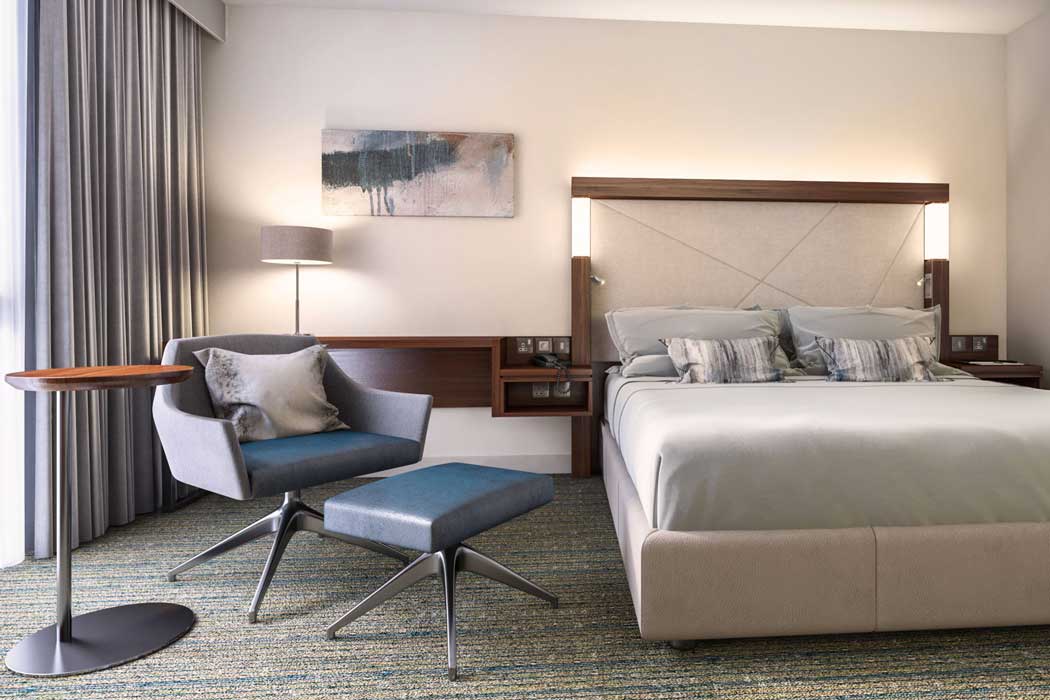 A guest room at the Courtyard by Marriott London City Airport. (Photo: Marriott)