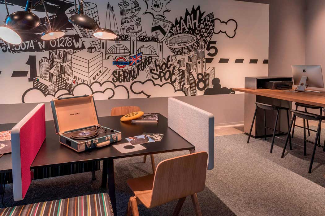 The rooms don’t have a proper work desk, just a small glass shelf that you can sit your computer on. However, there is business corner in the main ground floor common area that functions a bit like a co-working space. (Photo: Marriott)