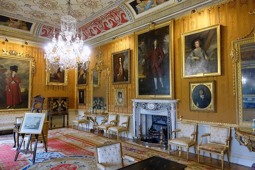 Family portraits grace the walls of Harewood's Cinnamon Drawing Room. 