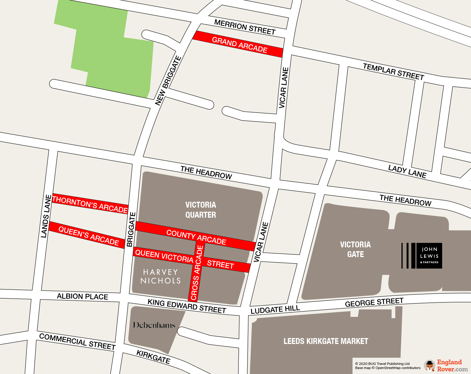 Map of Victoria Quarter and the arcades in Leeds, West Yorkshire