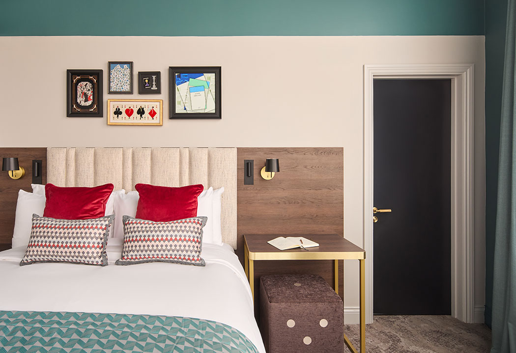 Guest rooms take design cues from local industry with this room featuring designs from Waddington's, the Leeds-based board game manufacturer, best known for Monopoly. (Photo: IHG Hotels & Resorts)