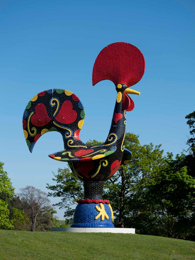 Joana Vasconcelos' Pop Galo (2016) depicts the Barcelos cockerel. (Photo: © Jonty Wilde, courtesy YSP)