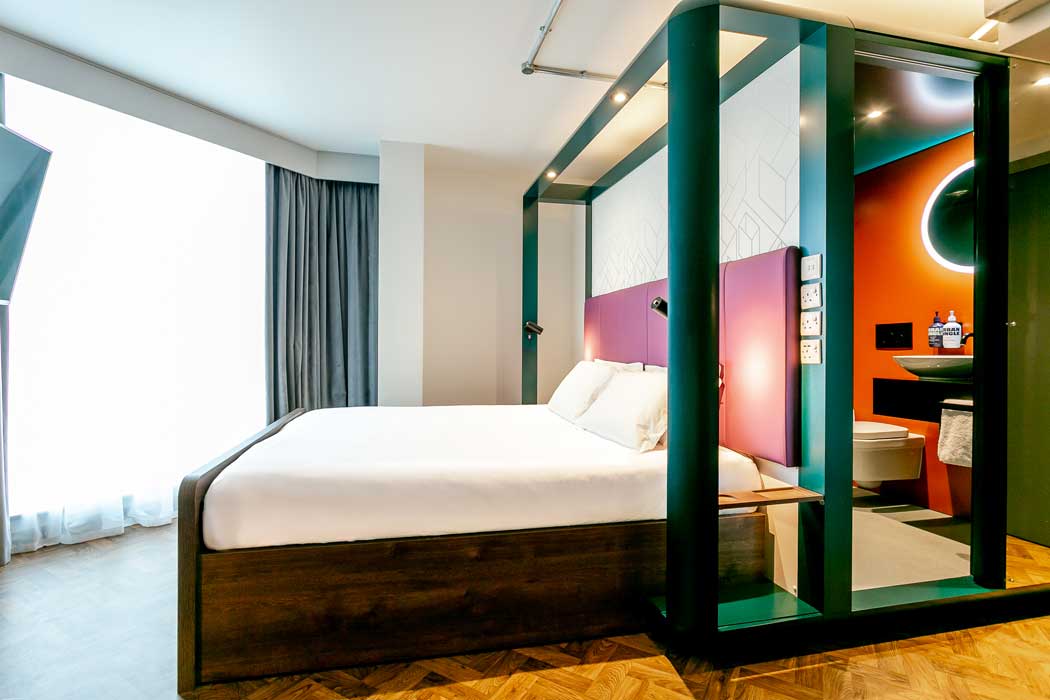 A standard guest room at the YOTEL Manchester Deansgate hotel. (Photo: YOTEL)