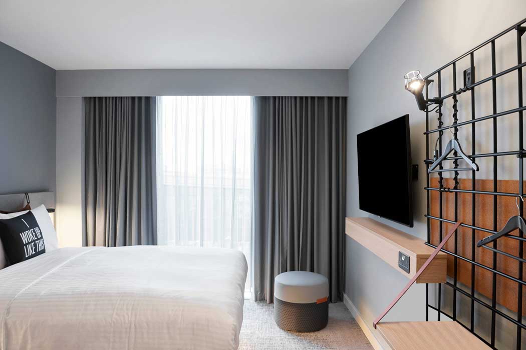 A standard Moxy Sleeper guest room. (Photo: Marriott)