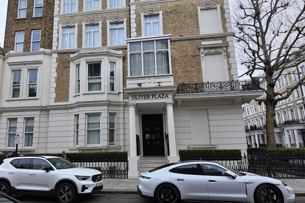 Oliver Plaza is a small hotel in a terrce house on a residential street in Earls Court with easy access to other areas of London. (Photo © 2024 Rover Media Pty Ltd)