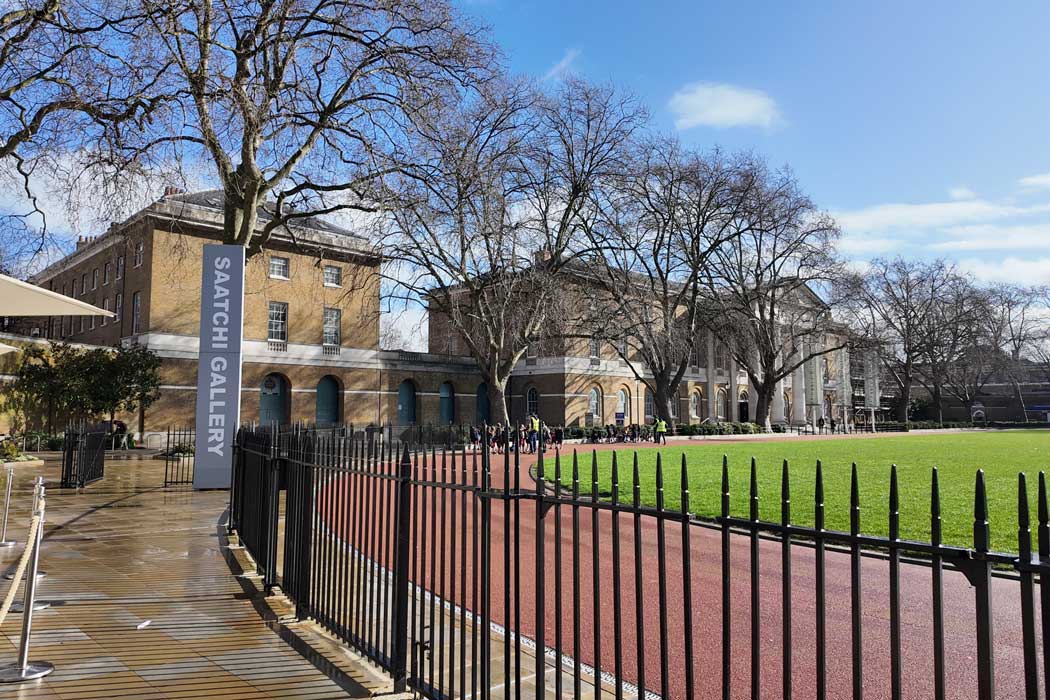 The Saatchi Gallery is located in the Duke of York’s Headquarters just off Kings Road in Chelsea. It has a focus on displaying works across various media by emerging artists. (Photo © 2024 Rover Media)