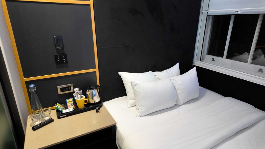 Inside one of the queen rooms at the Z Hotel Covent Garden. (Photo © 2024 Rover Media)
